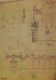 Alte Zeichnung von Oscars Hall, aus dem 19.Jahrhundert